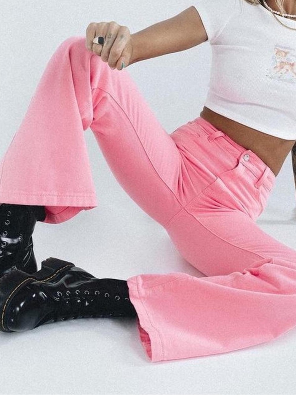 Princess Polly Like New Cabarita High Rise Flare Jeans in Pink Size 6